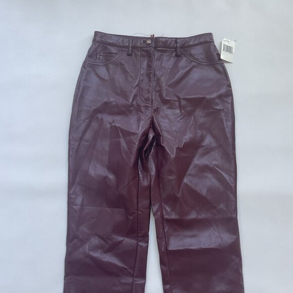 Guess Women’s Kelly Faux Leather Jeans Straight Fit In Burgundy’s Size 27 - Picture 4 of 11